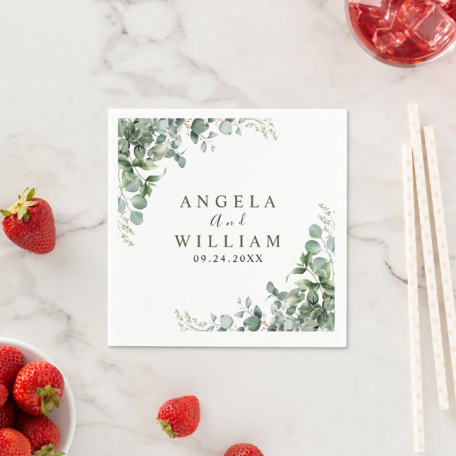 Elegant Greenery Eucalyptus Leaves Wedding Napkin (Insitu)