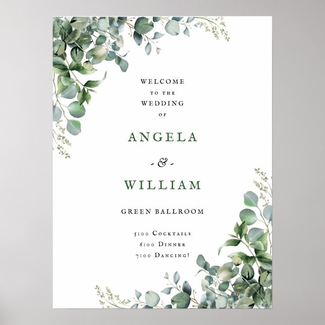 Elegant Greenery Eucalyptus Leaves Wedding Poster (Front)