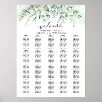 Elegant Greenery Eucalyptus Leaves Wedding seating Poster