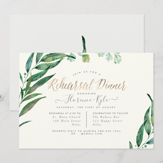 Elegant Greenery, Eucalyptus Lvs Rehearsal Dinner Invitation (Front/Back)