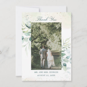 Elegant Greenery Eucalyptus Photo Wedding Thank You Card