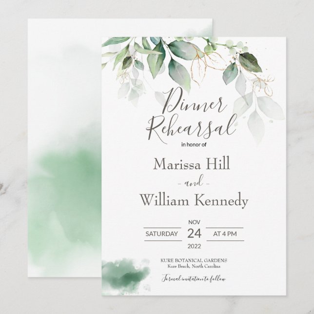 Elegant Greenery Eucalyptus Rehearsal Dinner Invit Invitation (Front/Back)