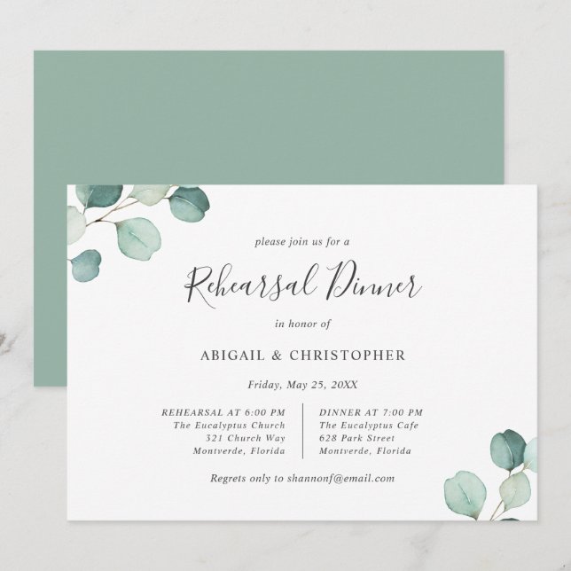 Elegant Greenery Eucalyptus Rehearsal Dinner Invitation (Front/Back)