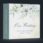 Elegant Greenery Eucalyptus Rustic Wedding Binder<br><div class="desc">Elegant wedding photo album binder featuring eucalyptus leaves and greenery with a hint of blue and speckles of faux gold glitter at the top. Below is "Our Wedding" along with your names and date over a pastel watercolor wash. The spine has a template for any custom text you would like....</div>