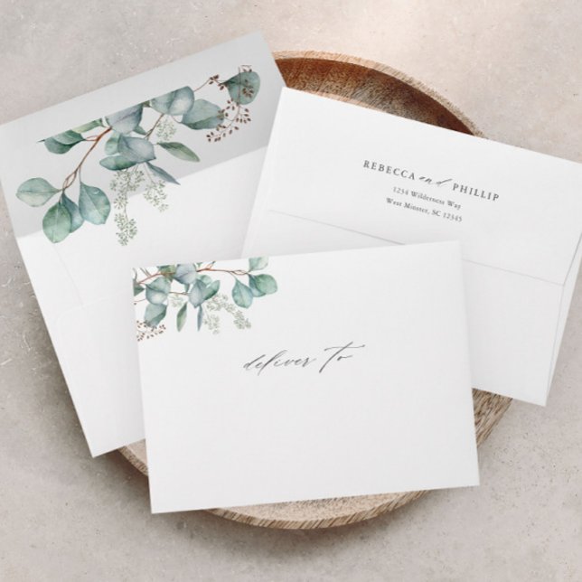 Elegant Greenery Eucalyptus Watercolor Wedding Envelope (Elegant Eucalyptus Greenery Wedding Invitation and Thank You Card Envelopes.)