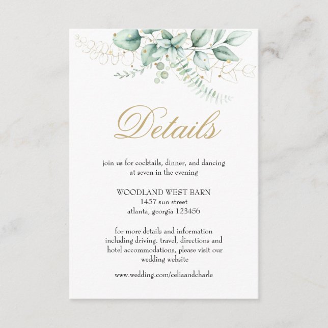 Elegant Greenery Eucalyptus Wedding  Enclosure Card (Front)