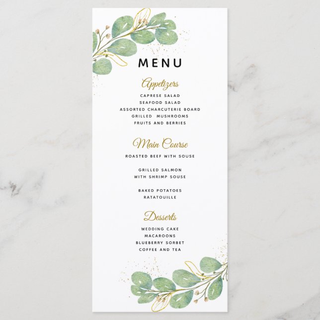 Elegant Greenery Eucalyptus Wedding Menu (Front)