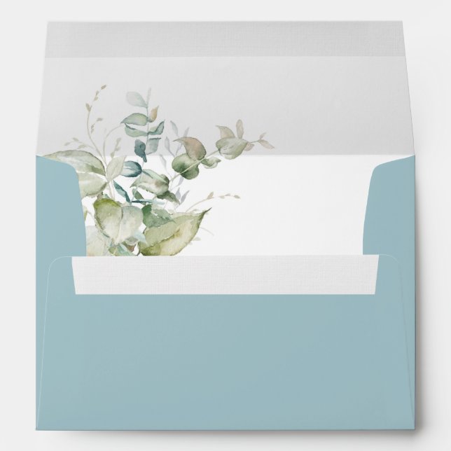 Elegant Greenery Eucalyptus Wedding Mist Blue Envelope (Back (Bottom))
