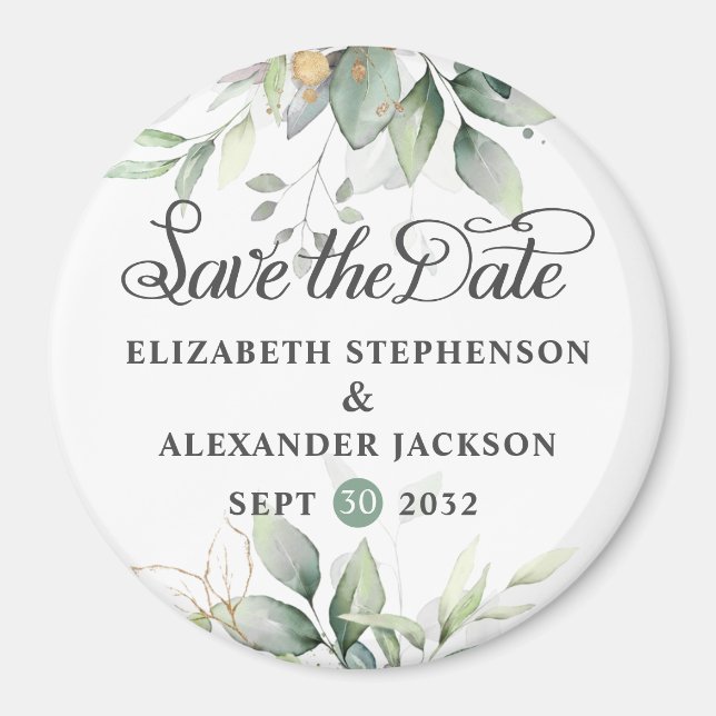 Elegant greenery eucalyptus wedding save the date  magnet (Front)