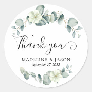 Elegant Greenery Eucalyptus Wedding Thank You Classic Round Sticker