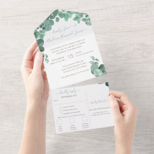 Elegant Greenery Eucalyptus Wreath Wedding All In One Invitation
