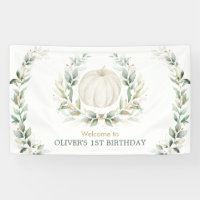 Elegant Greenery Fall Pumpkin 1st Birthday Welcome