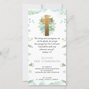 Elegant Greenery First Communion Bookmark Favour Thank You Card