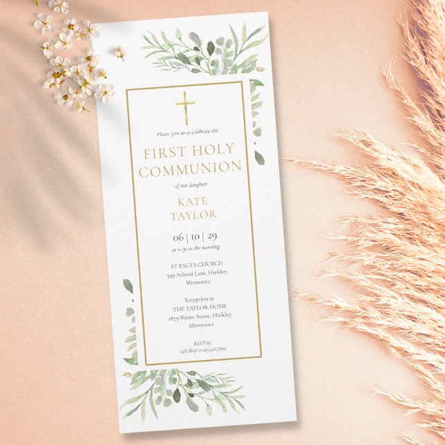 Elegant Greenery First Holy Communion Invitation (Creator Uploaded)