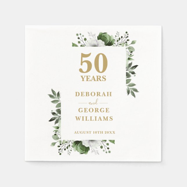 Elegant Greenery Floral 50th Wedding Anniversary  Napkin (Front)