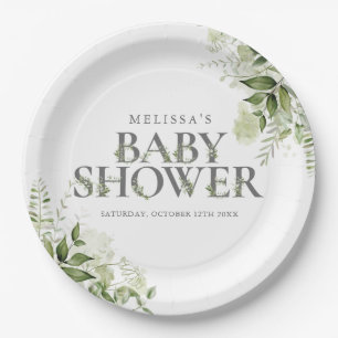 Elegant Greenery Floral Baby Shower Paper Plate