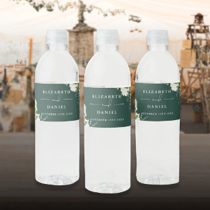 Elegant Greenery Floral Emerald Wedding Water Bottle Label