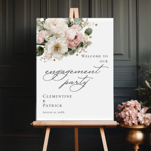 Elegant greenery floral Engagement Party welcome Poster