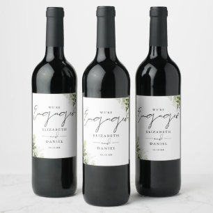 Elegant Greenery Floral Engagement Party Wine Label