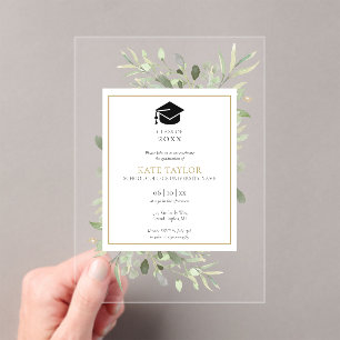 Elegant Greenery Floral Graduation Party Acrylic Invitations