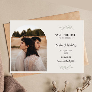Elegant Greenery Floral Horizontal Wedding Photo Save The Date
