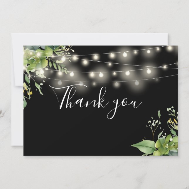 Elegant Greenery Floral String Lights Thank You Card (Front)