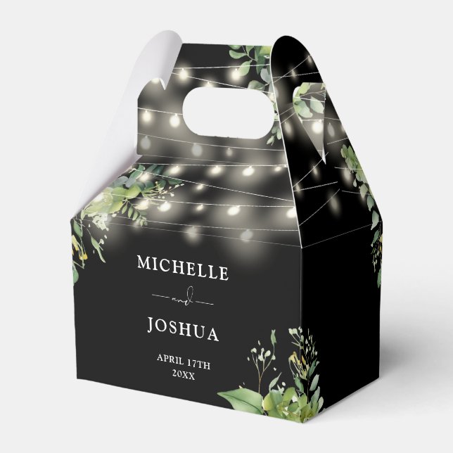 Elegant Greenery Floral String Lights Wedding Favor Box (Back Side)