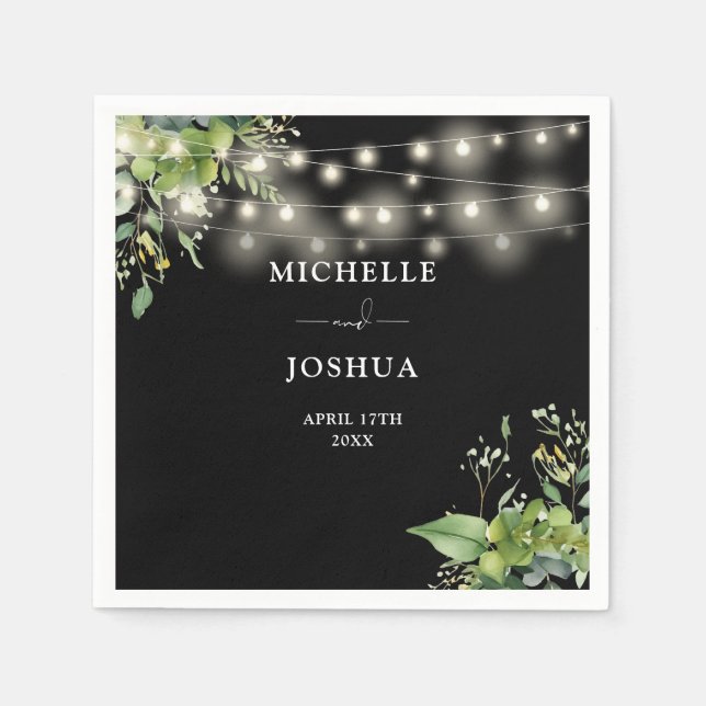 Elegant Greenery Floral String Lights Wedding Napkin (Front)