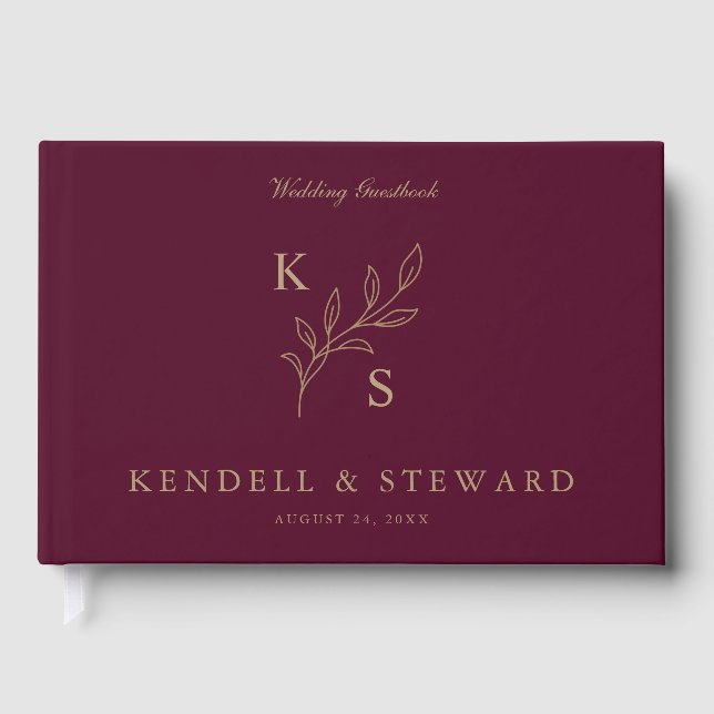 Elegant Greenery Floral Wedding Logo Monogram Guest Book (Front)