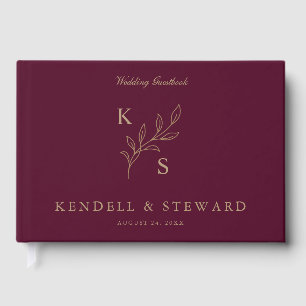 Elegant Greenery Floral Wedding Logo Monogram Guest Book
