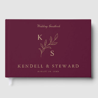 Elegant Greenery Floral Wedding Logo Monogram Guest Book