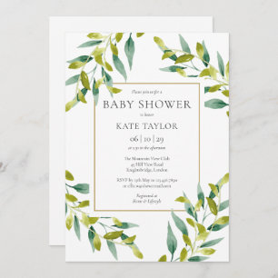 Elegant Greenery Foliage Baby Shower Invitation