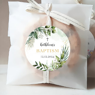 Elegant Greenery Foliage Baptism Favour Tags