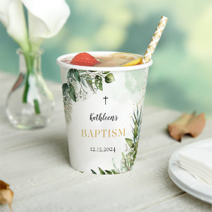 Elegant Greenery Foliage Baptism Paper Cups