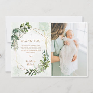 Elegant Greenery Foliage Baptism Thank You Card