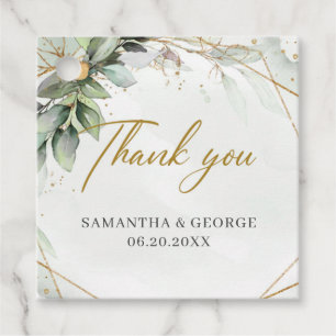 Elegant greenery foliage faux gold geometric  favour tags