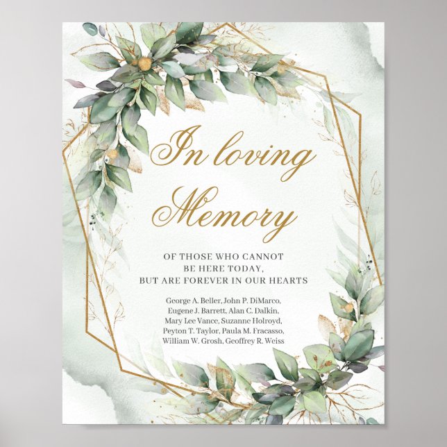 Elegant greenery foliage gold In loving memory  Poster (Front)