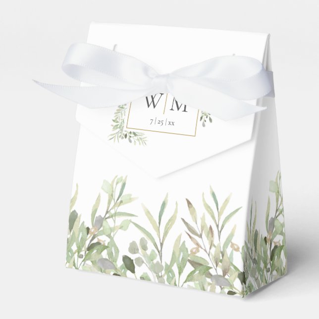 Elegant Greenery Foliage Monogram Wedding Favor Box (Front Side)
