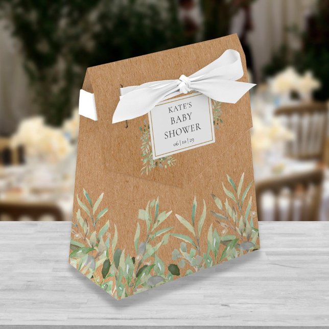 Elegant Greenery Foliage Rustic Kraft Baby Shower Favor Box (Creator Uploaded)