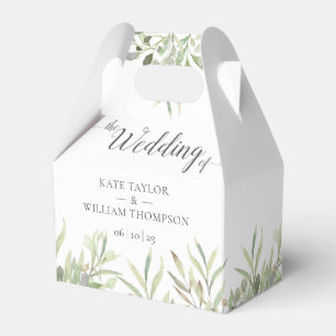 Elegant Greenery Foliage Script Wedding  Favor Box