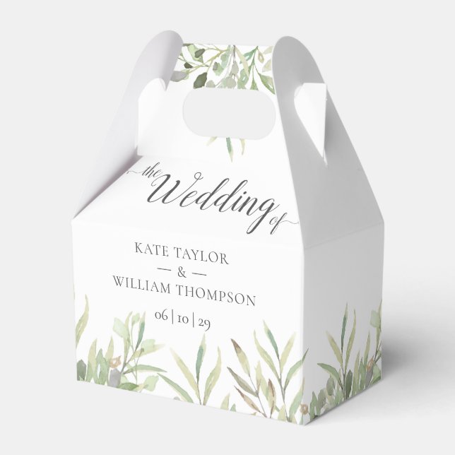 Elegant Greenery Foliage Script Wedding  Favor Box (Front Side)
