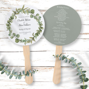 Elegant Greenery Foliage Wedding Program Hand Fan