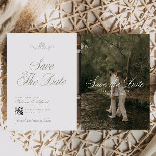 Elegant Greenery Garden Sage Green Wedding QR Code Save The Date