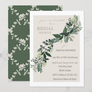 Elegant Greenery Garland Ferns  Bridal Shower Invitation