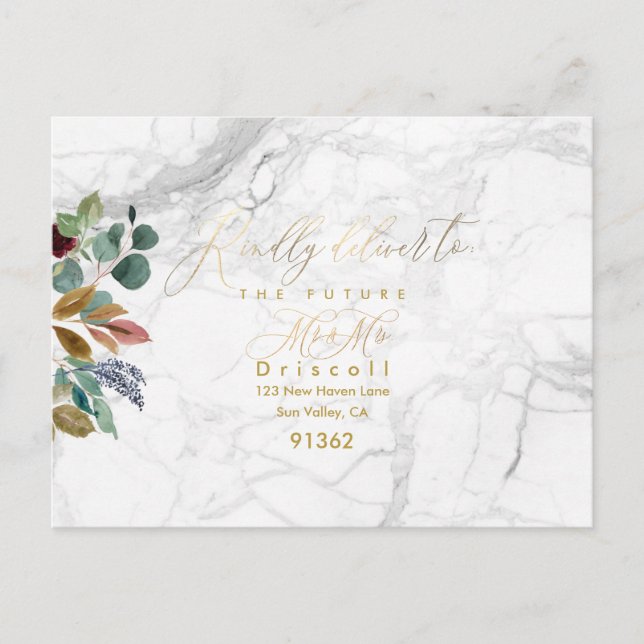 Elegant Greenery Gold Calligraphy RSVP w Meal Invitation Postcard (Front)