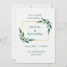 Elegant Greenery Gold Frame Minimalist Invitation