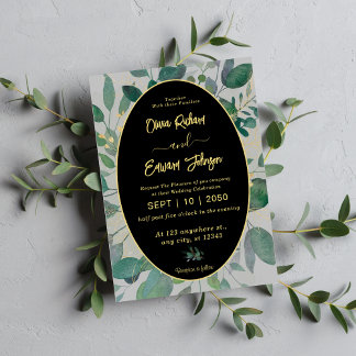 Elegant Greenery Gold Geometric Frame,Grey Wedding Invitation
