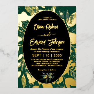 Elegant Greenery Gold Geometric Frame leaves