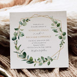 Elegant Greenery Gold Geometric Frame Wedding Invitation<br><div class="desc">This modern customizable Wedding Invitation features a gold geometric frame decorated with moody watercolor greenery foliage & has been paired with a classy serif font in grey and gold. To make advanced changes,  please select "Click to customize further" option under Personalize this template.</div>
