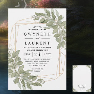 Elegant Greenery Gold Geometric Rustic Wedding Invitation